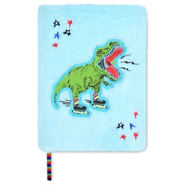 iscream Plush Fur Book-Bound Lined-Page 8.5" Applique Accent Journal - Dinos on a Roll