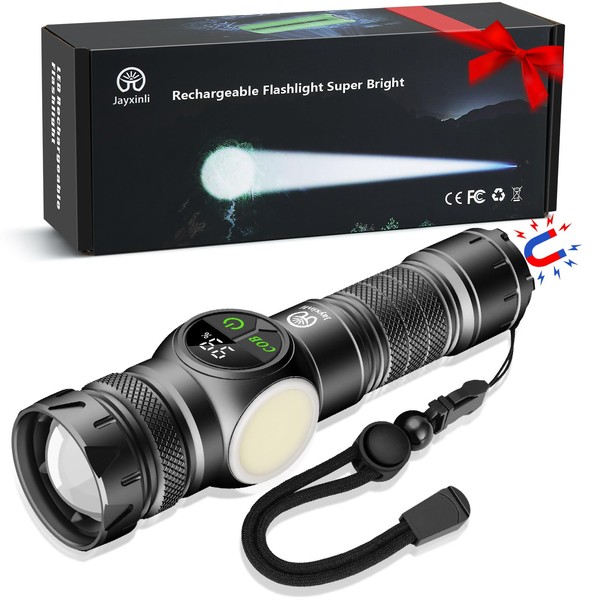 Jayxinli Taschenlampe 500000 Lumen mit Magnet, LED Taschenlampe Usb Aufladbar,