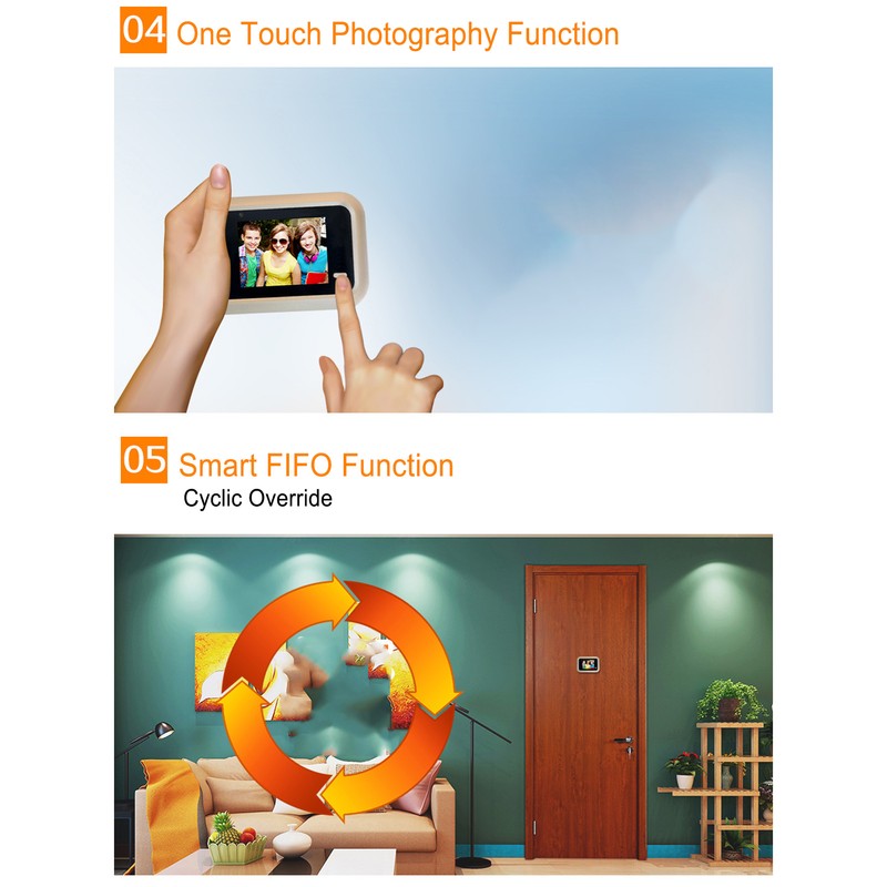 Electronic Peephole Camera Doorbell Wide Angle HD Sound Monitoring Automatic
