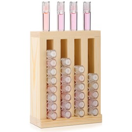 Wonderjune 1 Pcs Wooden Lipsticks Holder 0.7 inch Lip Balm Tube Holder Lip Gloss Organizer Display Wood Lipsticks Tube Tower Organizer for Market Craft Booth Room Display (4 Slot)