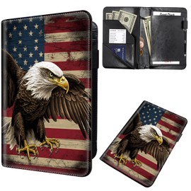 Server Books for Waitress,Leather Waiter Book Server Wallet with Zipper,Cash Check Bill Receipt Holder Presenter,for Bartender,Waiter,Waitress Accessories,Server Apron,American Flag Owl