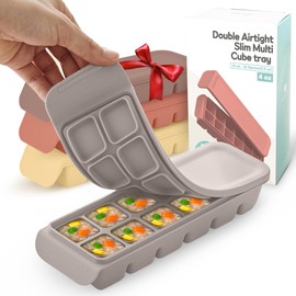 Firgi Silicone Ice Cube Freezer Tray with Lid, 100% Food-Grade Platinum Silicone,Leak Resistance & Dishwasher Safe for Baby Food Prep,Breast Milk,Purees - Korean Made (4 Sets 0.7 oz/12 Sections)