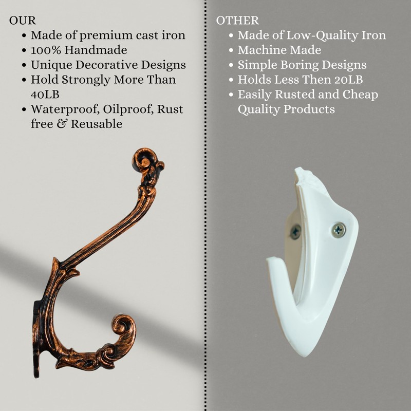 AYZCORP Set of 3 Cast Iron Antique Design Coat Hooks