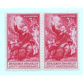 USA 1956 Postage Stamp Pair 3 Cents Benjamin Franklin 250th Anniversary Issue Scott #1073