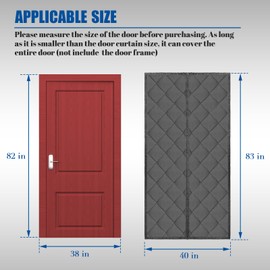 Peryiter Magnetic Thermal Insulated Door Curtain Fit Door 38'' x 82'' Oxford Waterproof Filled with Thicken Cotton, Windproof Door Insulation Cover for Winter/French/Patio/Sliding Glass Doors, Gray