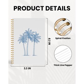 FISWAFY Tropical Palm Tree Notebook, Coastal Beach Journal, Blue Beachy Journal for Writing, Beach Lover Gifts for Women Men, Ocean Aesthetic Spiral Notebook, 5.5x8.3 Inch 554
