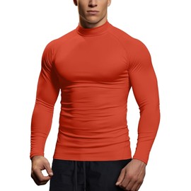 Mens Mock Turtleneck Thermal Base Layer Top (Orange,XXL)