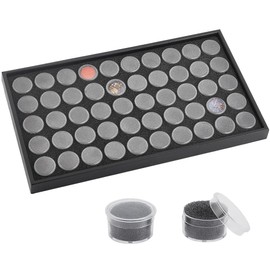 BENECREAT Black Foam Gem Jars Showcase with 50 Gemstones Storage Jar, 37.5x21x2.5cm Stackable Display Tray for Watch Parts, Jewelry Findings Storage Organizer