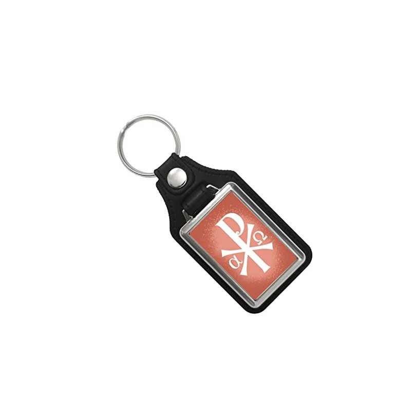 Christ monogram keyring with faux leather pendant in red keyring