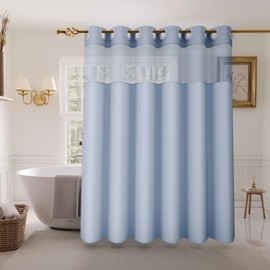Inhousolu Extra Long No Hook Shower Curtain with Snap in Fabric Liner Set Waffle Weave 230GSM Weighted Hem, Waterproof & Washable Bathroom Curtain Spa Luxury with Mesh Top Window 72"W x 84"L Fog Blue