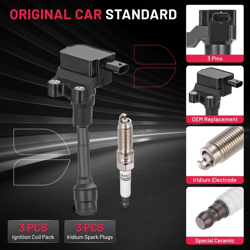 BDFHYK 3 Ignition Coil Pack UF736 and 3 Iridium Spark