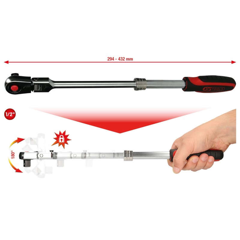 KS Tools SlimPower 914.1220 Telescopic Joint Reversible Ratchet 1/2 Inch