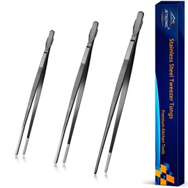 JETKONG Kitchen Tweezers Stainless Steel Food Tweezers Professional Chef Tweezer Kitchen Tools, Set of 3 (7 9 12 Inch, Black)