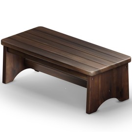 FANATU Extra Wide 26in Wooden Step Stool, Heavy Duty One Step Stool for Adults and Seniors, Holds Up to 550 lbs, Reinforced Cross Bar, Non-Skid Surface (Walnut)