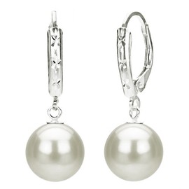 Cultured Freshwater White Pearl Earrings Leverback Sterling Silver 9-9.5mm