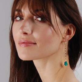 Humble Chic - Aretes de hilo Druzy de imitación para mujer, aretes de cadena larga en tono dorado, plateado o oro rosa con piedra de geoda creada bohemia, Resina, No es una piedra preciosa