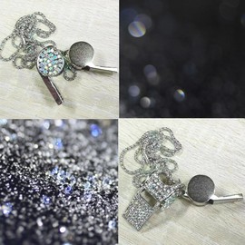 Metal Crystal Rhinestone Whistle - Shining Bling With Chain for Referees, Coaches, Teachers, Police, Training (Silver)