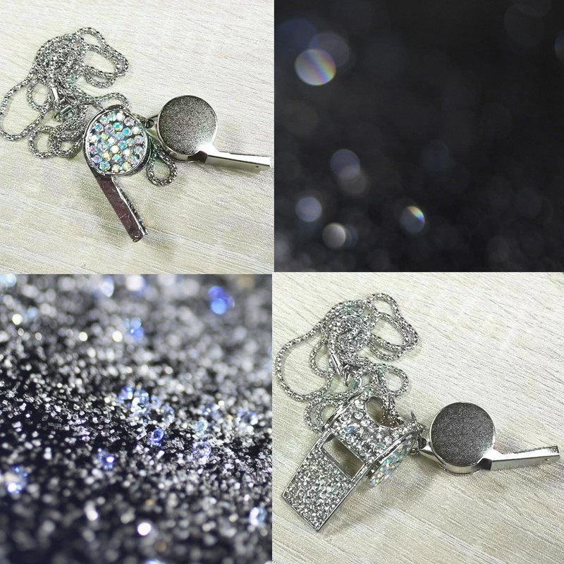 Metal Crystal Rhinestone Whistle - Shining Bling With Chain for