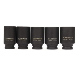 CASOMAN 1/2-Inch Drive Deep Spindle Axle Nut Impact Socket Set, 1/2" Drive Deep Impact Socket Set, Inch, Cr-Mo, 6-Point, 1-3/16-Inch - 1-1/2-Inch, 5 Piece Axle Socket Set