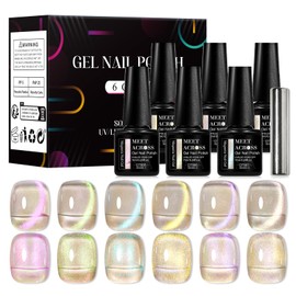 MEET ACROSS 7PCS/SET Aurora Magnetic Gel Nail Polish Set, Cat Eye Gel Polish, Long-Lasting High-Shine Finish for Holographic Nail Art, Soak Off UV LED Gel Manicure Nail Art Gift