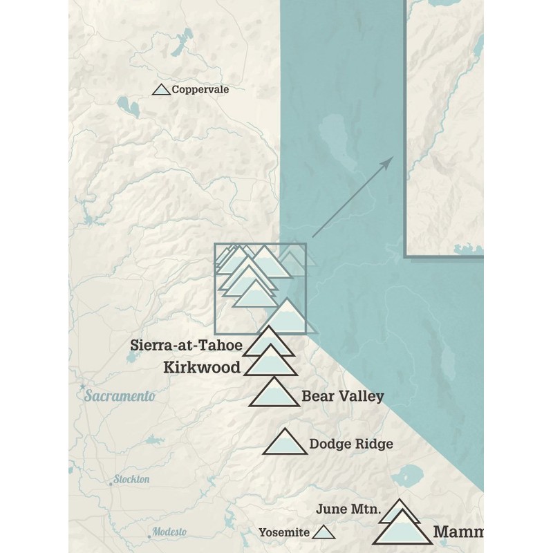California Ski Resorts Map 18x24 Poster (Beige & Opal Blue)