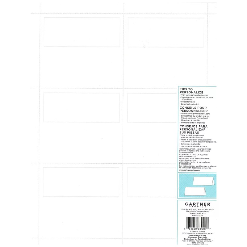 Gartner Studios Platinum White Silver Border Place Cards, 48 Count