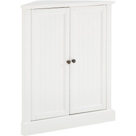 Crosley Furniture Shoreline Stackable Corner Pantry Storage Cabinet with Shelves, Kitchen, Dining, Laundry, White