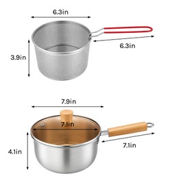 Deep Fryer Pot with Basket, Stainless Steel Frying Pot with Fryer Basket and Lid, 410 Stainless Steel Frying Boiling Cooker for French Fries, Seafood, Chicken
