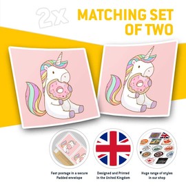 Square Stickers (Set of 2) 7.5cm - Cute Pink Unicorn Donut Horse Girls 8840