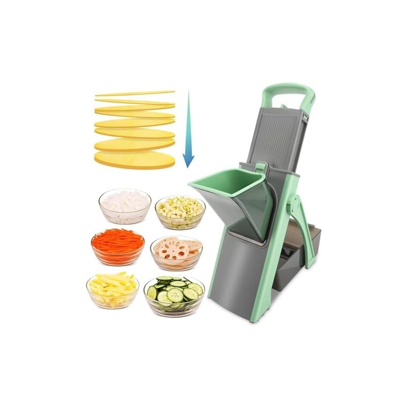 Cortador de Verduras, Acero Inoxidable + ABS, Grosor Ajustable, Verde