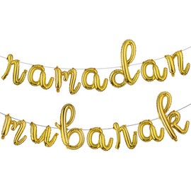 16 inch lowercase Eid MUBARAK Foil Balloons Party Decoration Supplies Ramadan Decoration Gold EID Balloons For Muslim EID Ballon (L Ramadan Gold)