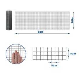 Galvanized After Welding Hardware Cloth 16 in x 25 ft - 1/2 x1/2 inch Mesh 20GA