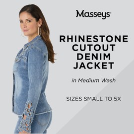 Masseys Women's Rhinestone Cutout Denim Jacket, S, Medium Wash
