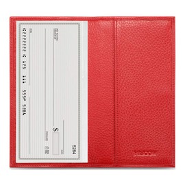 HISCOW Minimalist Checkbook Cover - Full Grain Leather (Pebbled Red)