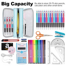 Chelory Big Pencil Case Large Capacity Pencil Cases High Storage Pencil Bag Pouch Office Organizer for Boys Girls School Office Makeup Bag Men Women Adults, Ice Blue