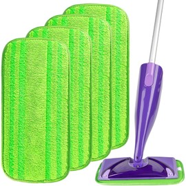 Microfibre Mop Pads Compatible with Flash Powermop, 4 Pack Reusable Machine Washable Floor Mop Pad Refills, Mop Head Replacements for Wet Dry Floor Cleaning Hardwood Laminate Floor