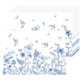 Blue Floral Place Mats Paper Placemats Disposable 50 Pack Flower Bird Place Mats 16x 11 Inch Place Mats for Spring Dining Table Wedding Party Supplies