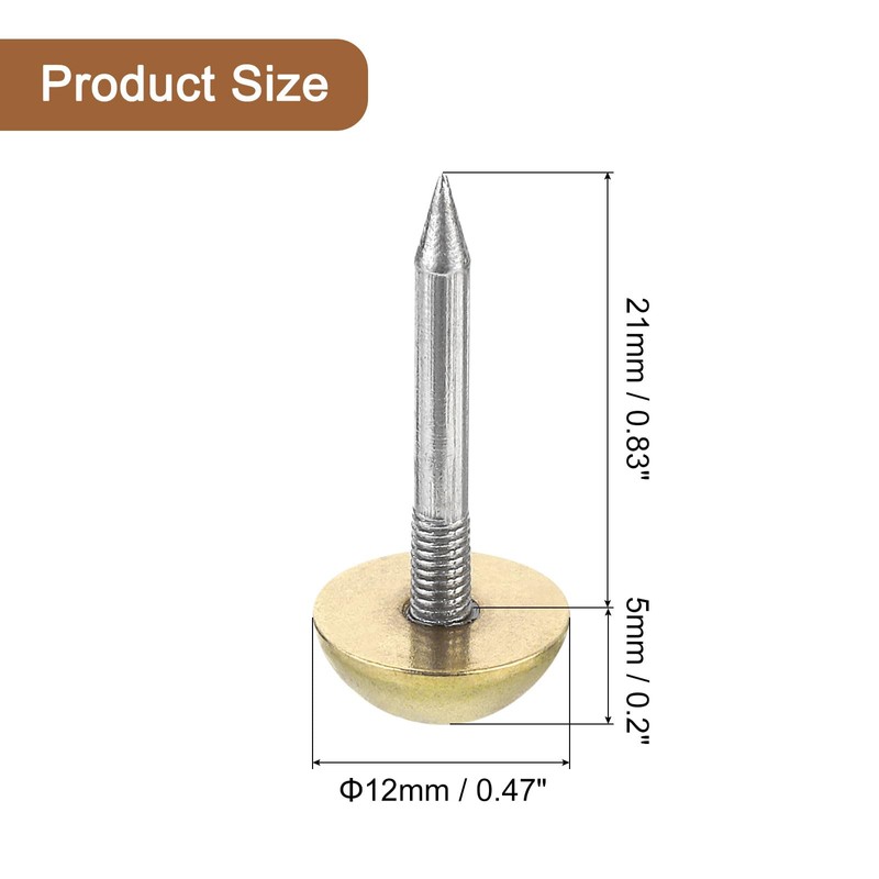sourcing map 40Pcs Solid Brass Tacks, 12 mm Retro Upholstery