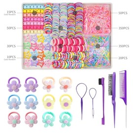 889 pcs Cute Girls Hair Ties Set Colorful Elastic Hair Bands Toddler Hair Accessories for Girls with 12 pcs Flower Hair Ties