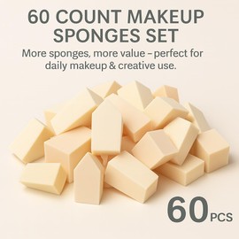 Makeup Sponges Set 60 Count Triangle Cosmetic Wedges for Foundation Blending, Nail Art, Crafts, Face Painting | Beauty Sponges Cosmetic Rectangular Wet or Dry Use (Skin color)