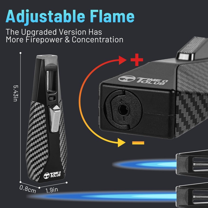 Butane Torch Lighter， Refillable Butane Torch with Safety Lock， Adjustable