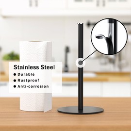 Matte Black Kitchen Roll Holder - Free Standing Paper Towel Holder Stand for Kitchen Rolls, Non Slip Paper Towel Roll Holder, Modern Kitchen Countertop Organizer Fits Most Size Paper Roll