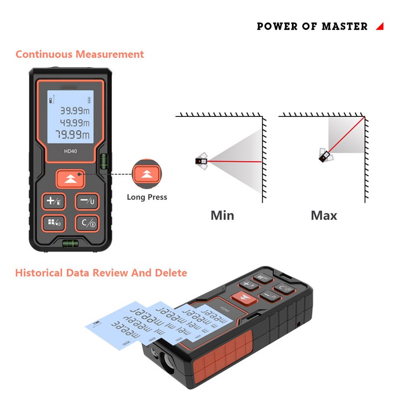 Laser Distance Meter Infrared Backlit LCD Tape Measure Distance Area