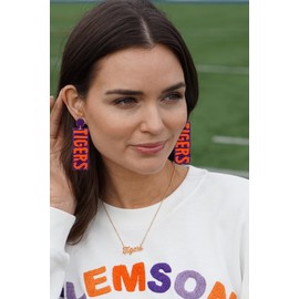 Football Earrings for Women Game Day Clemson Tigers Beaded Dangle Earrings Football Team Spirit Sports Jewelry Accessory for Mom Fans