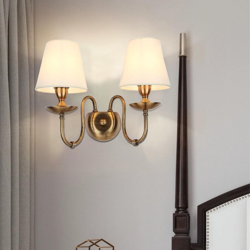 Aiwen 2-Light Bedroom Wall Lamps Polished Solid Brass Finish Wall