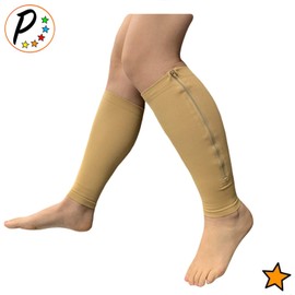 Presadee Calf Zipper 15-20 mmHg Compression Leg Circulation Fatigue Shin Sleeve (Beige, 3X-Large)