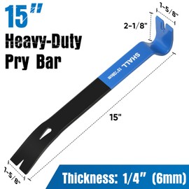 SHALL 15'' Flat Pry Bar, Heavy-Duty Nail Puller Crowbar, High-Carbon Steel Utility Claw Bar, Wonder Bar, Corrosion Resistant Nail Remover Pry Tool for Baseboard Removal, Home Remolding & Woodworking
