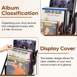 PAPAGIFTREE Vinyl Record Storage,3-Tier Record Holder and Stand Display, Vinyl Holder and Shelf for 21 LPs, Album Storage and Organizer, Display Frame for Album, for Art Storage Organizer