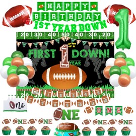 Football 1st Birthday Party Decorations，1st Year Down Birthday Decorations，1st Year Down Banner,1st Year Down Party Decorations，Football 1st Birthday Backdrop
