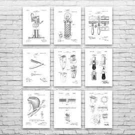 Barber Shop Patent Posters Set of 9 (11x14), Bathroom Decor, Shaving Gift, Barber Gift, Barber Shop Decor, Stylist Gift Black & White